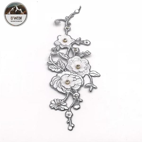 Cheap 3D Simple Style Wintersweet Embroidery Patch Custom Handmade Flower Patches with Beads for sale