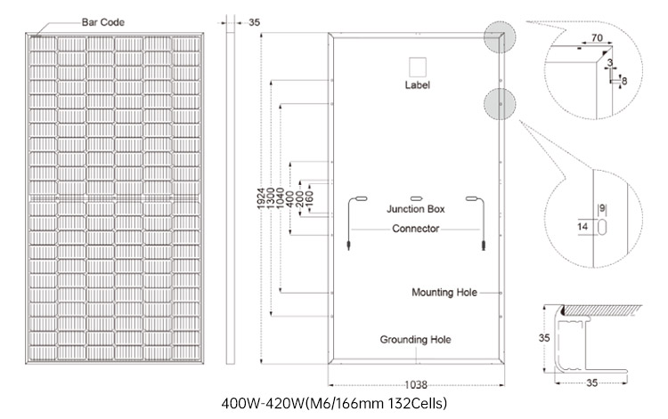 Half Cell IP67 Grade A Waterproof Home Solar Panel System 450W 166Mm