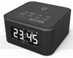 FM Clock Radio with Wireless Charger and USB Charger Black or Customized Product