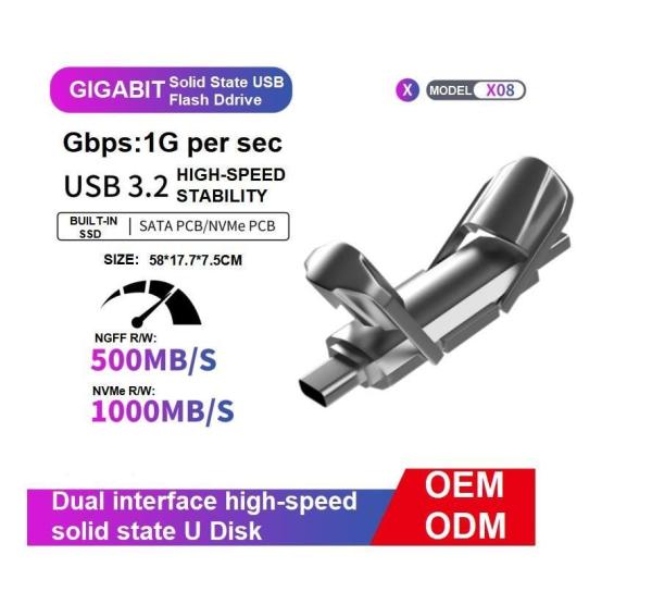 Cheap                    ODM Portable Type-C Solid State Disks Sk USB 3.2 Flash Drive Provides a Read Speed of up to 550MB/S and a Write Speed of 1000MB/S 256GB SATA and Nvme              for sale
