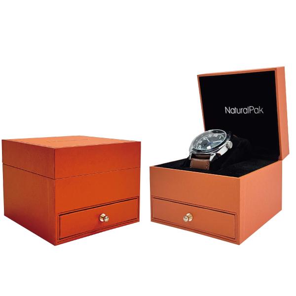Cheap Luxury Wrist Watch Packaging Boxes With Drawer / Gold Button for sale
