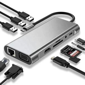 China USB C Hub Type-C To USB 3.0 HDMI VGA RJ45 Lan SD TF Audio USB Grey Multiport Adapter on sale