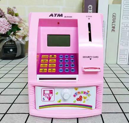 Cheap abs material pink or blue or many colors hot sale atm digital counting coins safe for kids for sale