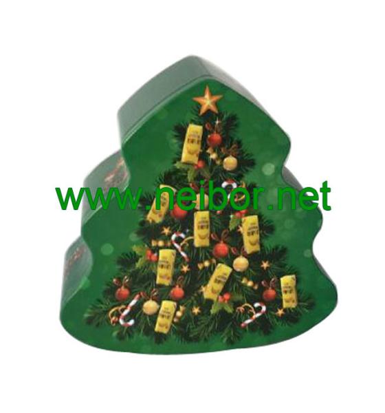Cheap custom printing christmas tree shape chocolate tin box for sale