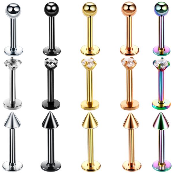 Cheap Surgical Steel Assorted Colors Zircon Labret Stud Lip Piercing Ear Cartilage Tragus Helix Ring Fashion Charming Jewelry for sale