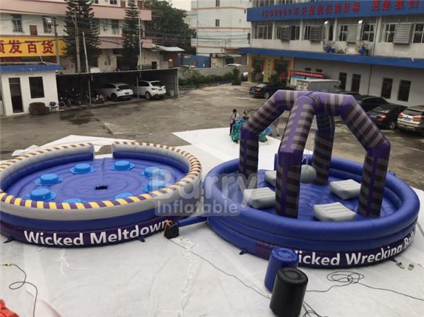 Cheap Purple Or Custom Made Inflatable Meltdown Rotating Game , Inflatable Last Man Standing Game for sale