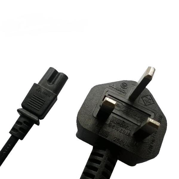 Cheap UK C7 power input cord, BS/ASTA approved power cord with fused plug for sale