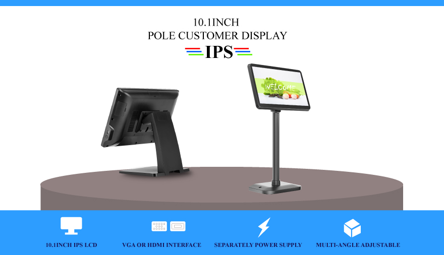 Android operation system P-101 10.1inch IPS AD screen checkout display pole customer display second display