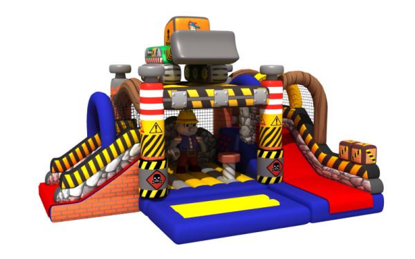 Cheap Construction Builder Combo Jumping House / Double Slides Inflatable Bouncy House for sale