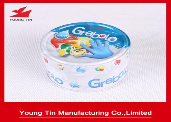 Cheap Embossed Small Flat Round Tin Containers Lids Attached For Games Cards And Dices for sale