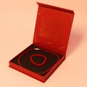 China Magnetic Necklace Jewelry Packaging Box Red Gold Foil on sale