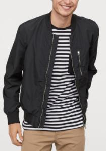 Polyester Lining Nylon Blend Bomber Jacket , Woven Ribbed Mens Stand Up Collar Coat