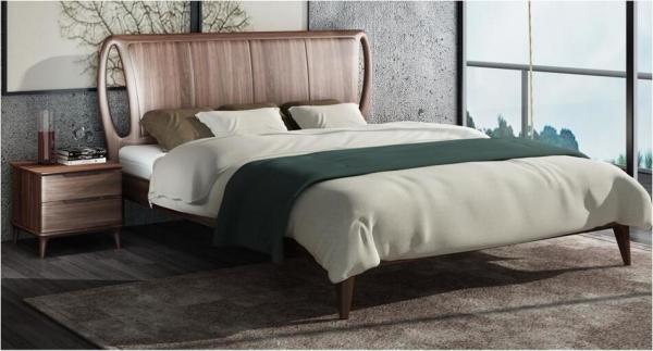 2017 New Walnut Wood Bedroom Furniture Nordic design King size bed