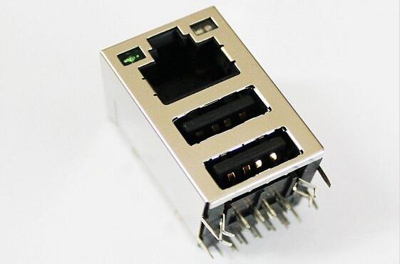 Cheap Shielded POE RJ45 USB Connector , Router Stacked RJ45 Network Jack for sale