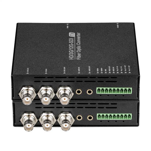 Cheap Multi-function 12G SDI Fiber Converter with Loop Output, Tally, RS232/485 Data, 3.5 Audio for sale