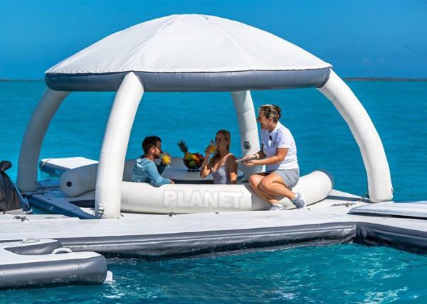 Cheap 3.4x3.4m Floating Inflatable Docks Water Park Inflatable Resting Island With Shade Tent for sale
