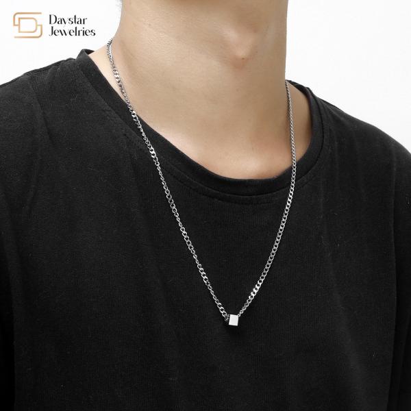 Cheap Hip Hop Titanium Steel Clavicle Cuban Chain Necklace Square Block Pendant Chokers for sale