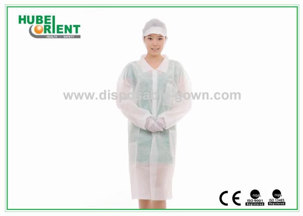 Cheap Dust-Proof Nonwoven PP Colored Disposable Visitor Coats With Snaps With Dofferent Style Collar for sale