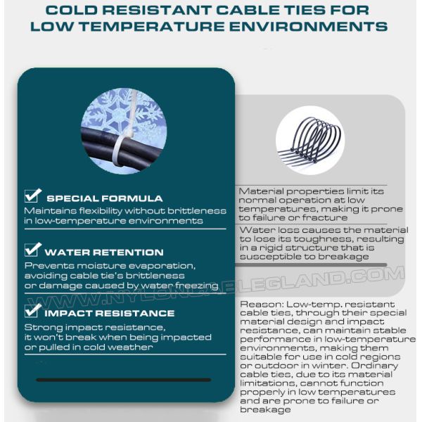 Low Temperature Resistant Cable Tie -40°C, 150x3.6mm Cold-Resistant Cable Tie Nylon 6.6 for Cold Environments