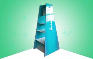 China 2 - Sided POP Corrugated Cardboard Display Ladder Shape With Shelves / Metal Hooks on sale