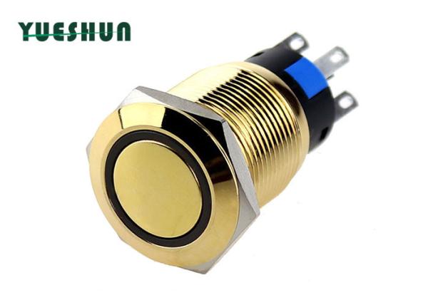 Cheap Gold Plated Brass Push Button Switch Illuminated Flat Round Head Easy Assemble for sale