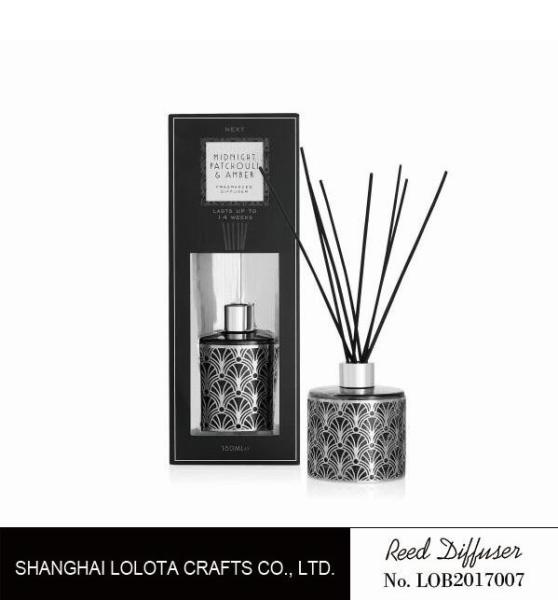 Cheap applique pattern clear bottle reed diffuser with exposure folding box for sale