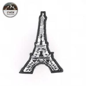 China Famous Eiffel Tower Sequin Embroidery Patches Silver / Black For Garment Accessories on sale