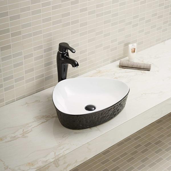 Cheap Polished Surface Counter Top Bathroom Sink White And Black Color Triangle Surface for sale