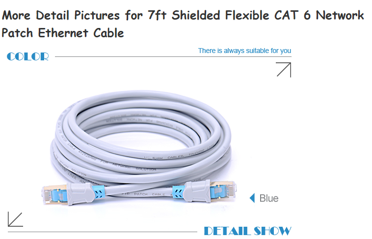 7ft Flexible Ethernet Shielded CAT6 Network Cable For Computer / Laptop
