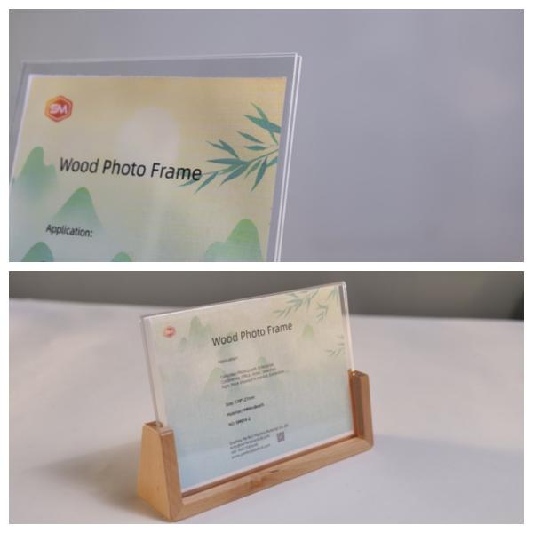 Cheap Crystal Clear Customizable Vertical Photo Frame With Solid Wood Base for sale