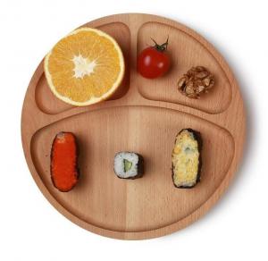 Best Round wooden charger plate with 3 dividers made in Beech wood, food grade oiled wholesale