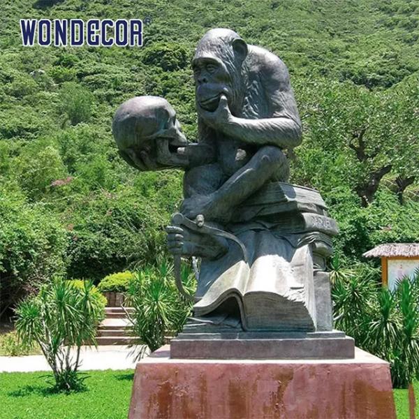 Cheap Casting bronze chimpanzee scholar trinket box monkey holding skeleton statue for sale