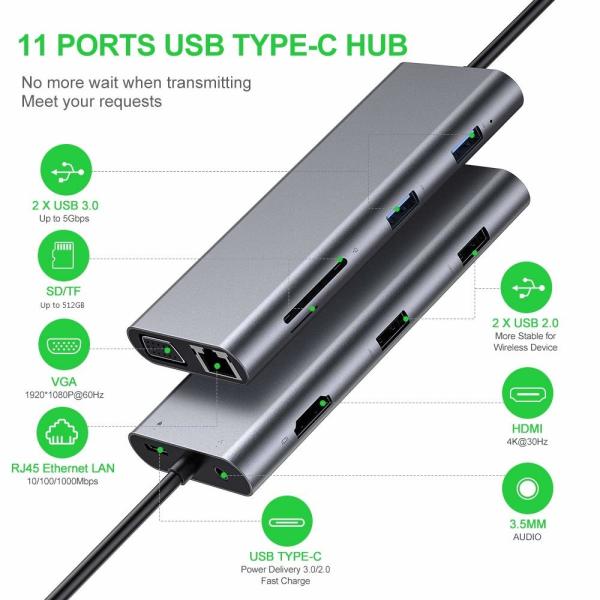Cheap 100 Watt Usb C Adapter Power 5 In 1 USB 3.0 Hub TYPE C HDMI 4K 30Hz 5Gbps 100W PD Fast Charging for sale
