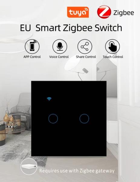 Cheap 240V Smart Zigbee Switch Zigbee Hubs 2 Gang APP Control Remote Light Switch for sale