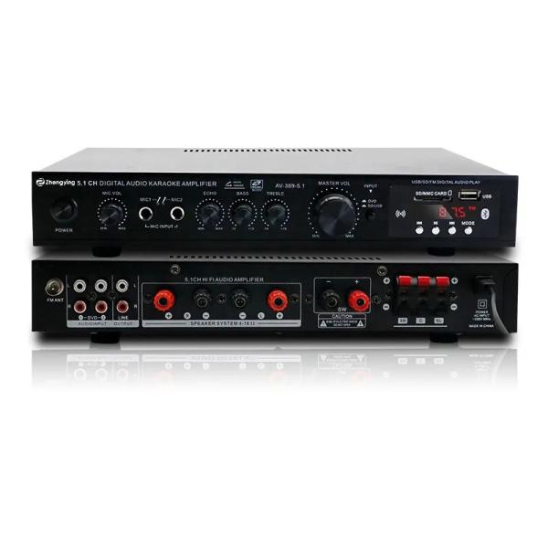 Cheap LDZS 5.1 Channel Professional Audio Amplifier Ktv Home Theatre System 2 Mics Input Speaker Mixer for sale