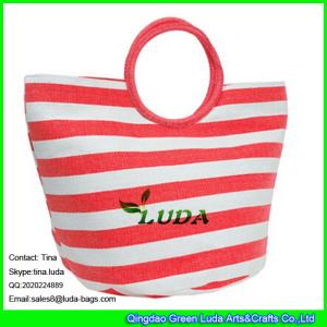 LUDA striped straw handbag large paper straw make round ring straw bag