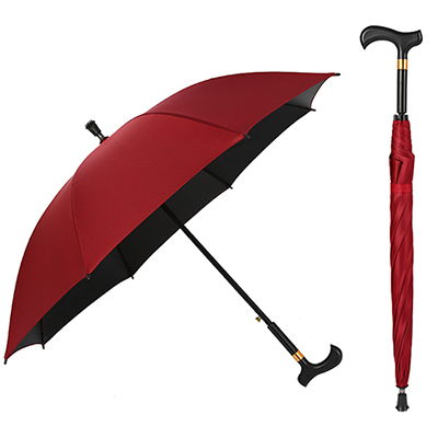 Red elderly man's cane umbrella