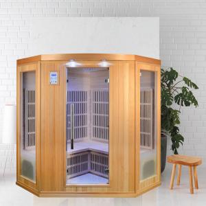 China Corner Design Home 3 - 4 Person Wooden Indoor Far Infrared Sauna With Low EMF on sale