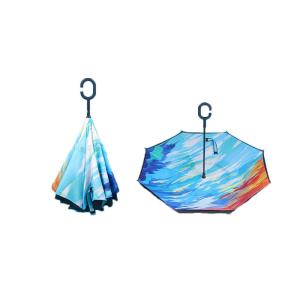 China Reverse Double Layer Inverted Umbrella Cars Custom C Handle Windproof on sale