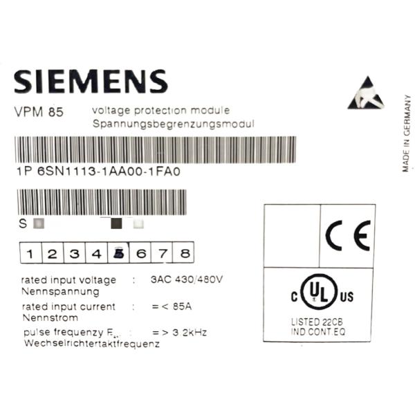 Cheap SIEMENS 6SN1113-1AA00-1FA0 VOLTAGE PROTECTED MODULE 85A SIMODRIVE VPM 85, VOLTAGE PROTECTION MODULE, 85A for sale