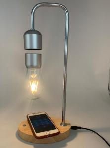 wooden base magnetic levitation floating lamp light bulb with wireless charger for iphone cellphone