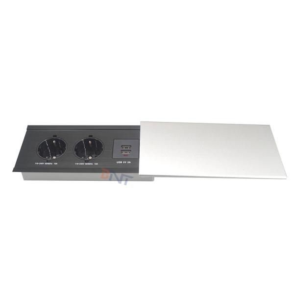Cheap EU Power Slide Open Hidden Into Desk Mount Socket Box With USB Charger for sale