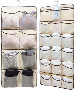 Dual Sided Hanging Underwear Storage Bag With 26 Mesh Pockets & Rotating Metal Hanger