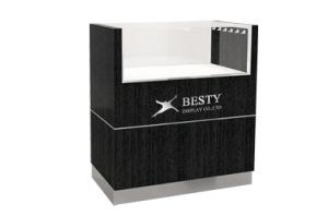 Best Timber veneered MDF Flat showcase featuring LED lighting and drawer open from rear wholesale