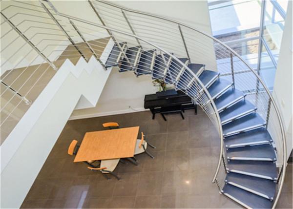 Cheap Compact Wood Tread Building Curved Stairs With Standoff Glass Railing for sale