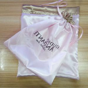 Customized Small White Satin Drawstring Bag For Makeup Bag Printed Logo