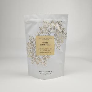 China Soft Touch Stand Up Pouch Custom Printed Zipper Food Candy Body Scrub Packaging Plastic Bath Salt Pouch on sale