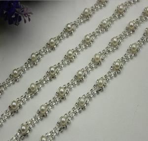 China Excellent luxury design white pearl decorative 10 mm width nickel color chain for bag handle on sale