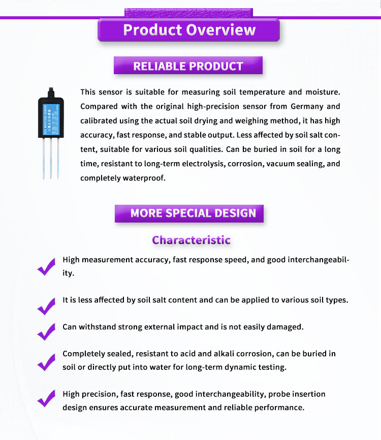 UNIVO UBTE600 High-precision Soil Temperature and Humidity Sensor with RS485 Output