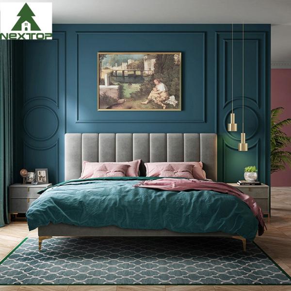 Cheap Custom Size Wooden Double Bed Queen Platform King Size Fabric Bed Hotel Bedroom Furniture for sale
